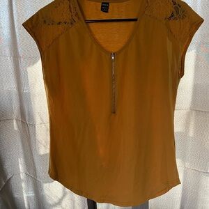 SHEIN Mustard Lace Detail Blouse